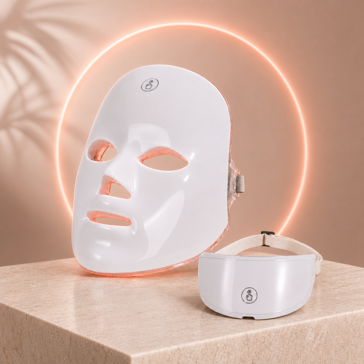 Masque LED NOVALYA avec halo lumineux corail
